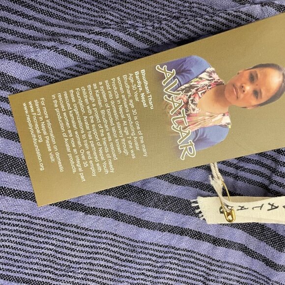 Fair Trade Boho Striped Cotton Cropped Wrap Top with Tie Waist Purple Striped - Picture 10 of 14